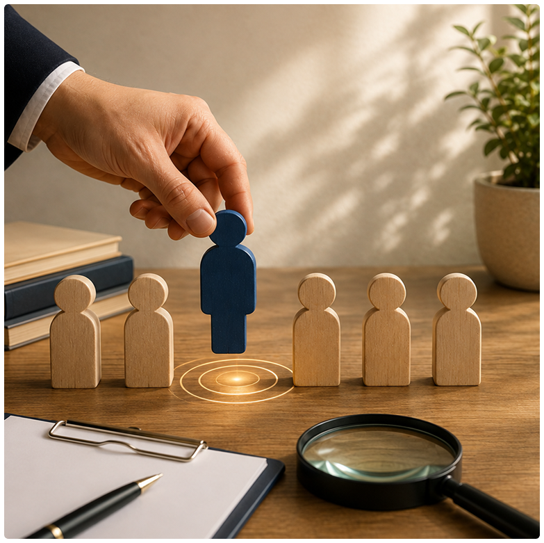 Selection process illustration with figures